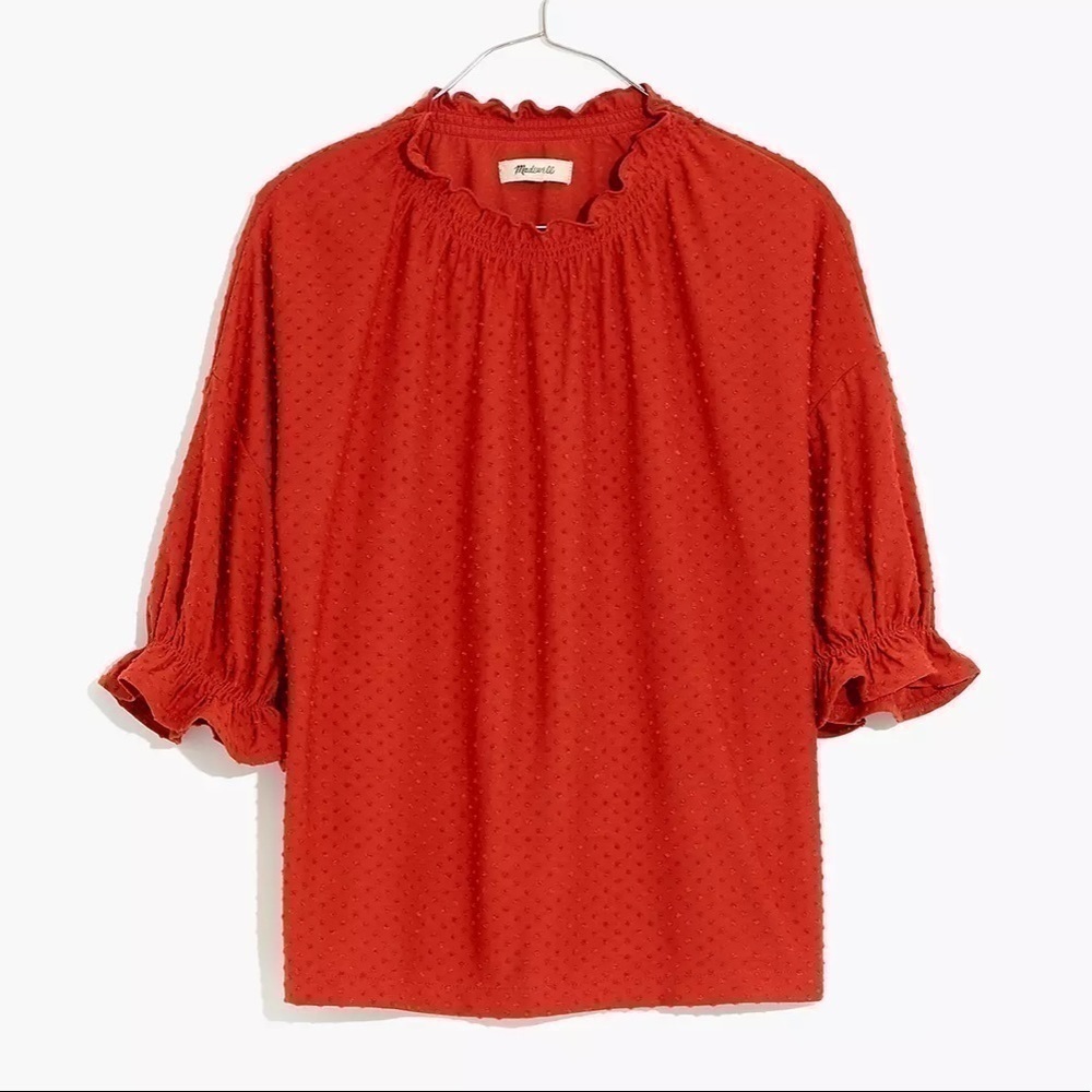 𝅺NEW Madewell Clipdot Ruffle Top Etruscan Clay Red - Picture 2 of 3